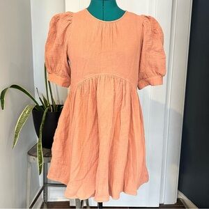 Roolee MAUVE PUFF SHORT SLEEVES FLARE BABYDOLL MINI DRESS